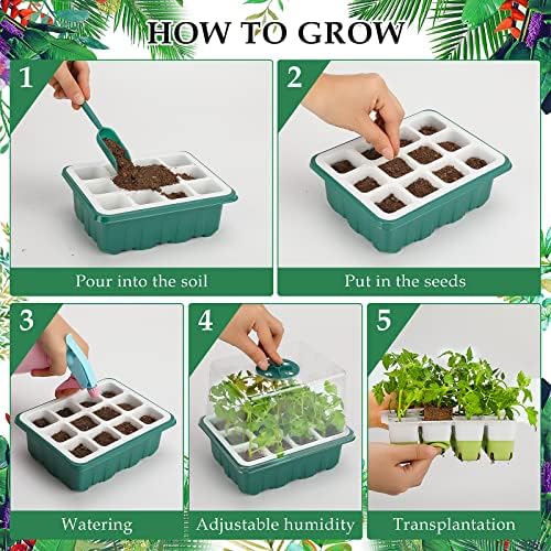 Seed Starter Tray, 48 Cells Indoor Seed Starter Kit, Flexible Silicone Designed Seedling Starter Trays, Germination Tray with Humidity Dome & Lids(4in Height), Reusable & Dishwasher Safe, BPA-FREE