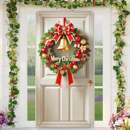 BlissYard Christmas Door Cover Bow Bell 35x71 Inch Polyester