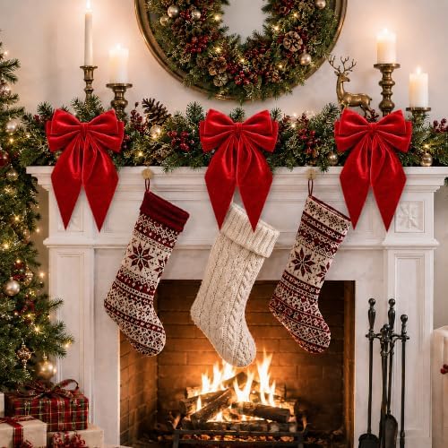 Large Christmas Bows, Velvet Bows for Xmas Tree Topper Garland Wreath Decor