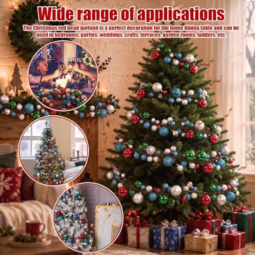 2 Pcs 6 ft Christmas Ball Ornament Garland, Modern