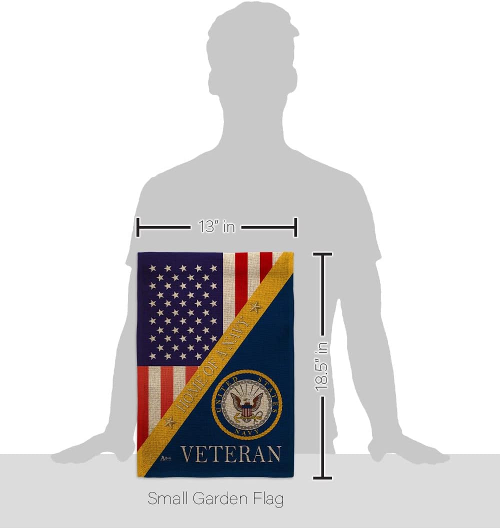 Home of Navy Burlap Garden Flag - Set with Stand Armed Forces USN Seabee United State American Military Veteran Retire