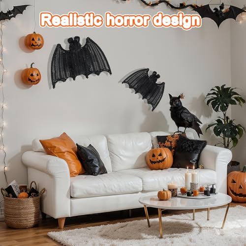 Wonderjune 2 Pack Halloween Rattan Bat Decorations 15.8'' and 9.8 '' Black Woven Bats for Hanging in the Tree, Porch, Yard, Lawn, Indoor, Outdoor, Rustic Modern Farmhouse Decor