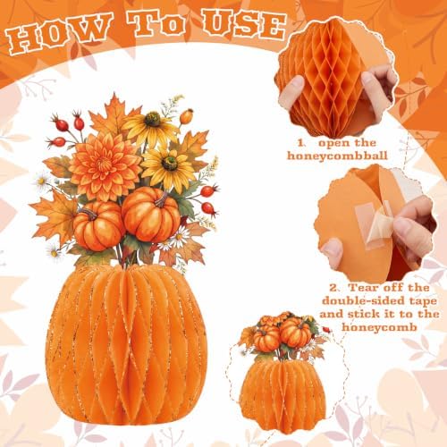 AmazingSpark 9 Pcs Fall Paper Honeycomb Centerpiece for Table Flower Decor