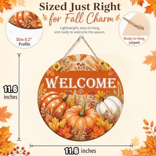 Fall Door Decor Wooden Pumpkin Welcome Sign for Front Door