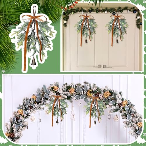 Suncalla 2 Pcs Christmas Mistletoe Ornament Artificial with Bow Bells