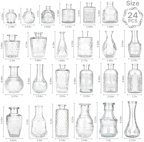 Clear Glass Bud Vase Set of 24 Pcs,Small Bud Vases in Bulk,Glass Crystal Flower Vases Table Centerpieces for Party Event Wedding Decor Baby Shower Decorations (Clear, 24 Pcs)