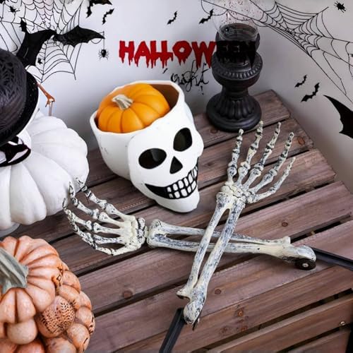 Halloween Skeleton Stakes Decoration，4 PCS Halloween Realistic Zombie Ghost Arm Stake，Plastic Skeleton Hands for Yard Signs（2pair）