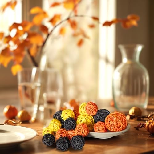 Qingbei Rina 20 PCS Fall Decorative Balls for Bowls, Orange Yellow Brown