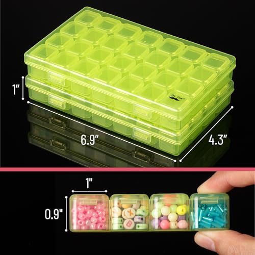 Mr. Pen- Bead Storage Containers, 28 Grids, 2 Pack, Transparent Green