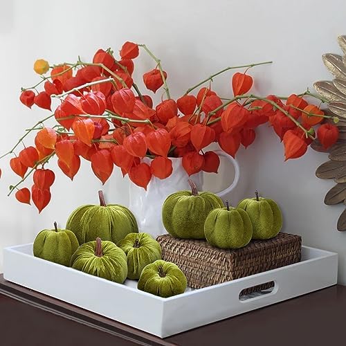 Woration 8pcs Assorted Size Fake Green Velvet Handmade Pumpkins Ornament
