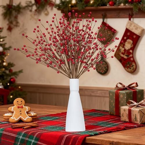 Christmas Decorations 24 Pcs Christmas Berry Stems 17inch Red Berry Picks for Xmas Tree Centerpieces Winter Holiday Flower Arrangements Home Centerpieces DIY Ornaments