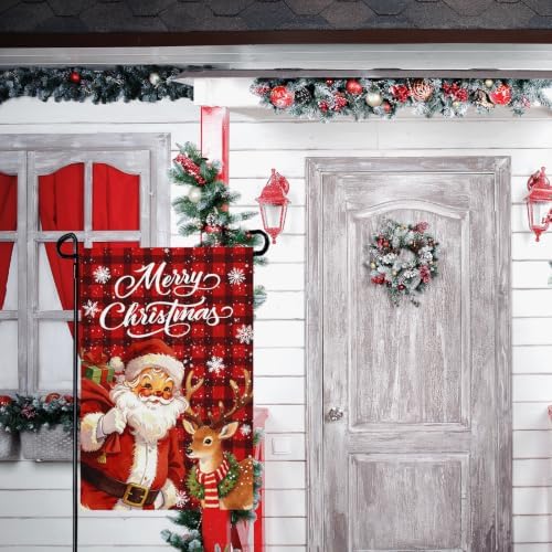 Christmas Garden Flags 12 x 18 Inch Santa and Deer Xmas Yard Flag