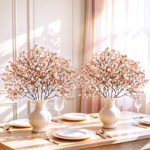 6Pcs Baby's Breath Artificial Flowers, Silk Gypsophila Stems, Beige Brown