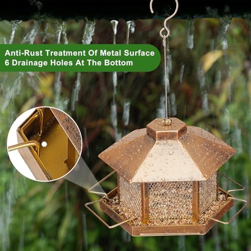 Metal Bird Feeder for Outdoor Hanging, 7.4LB Large Capacity, Garden Decoration - Attracts Wild Birds, Durable Outdoor Bird Feeding Station for Garden Yard Outside Backyard (Extra Large Gold)