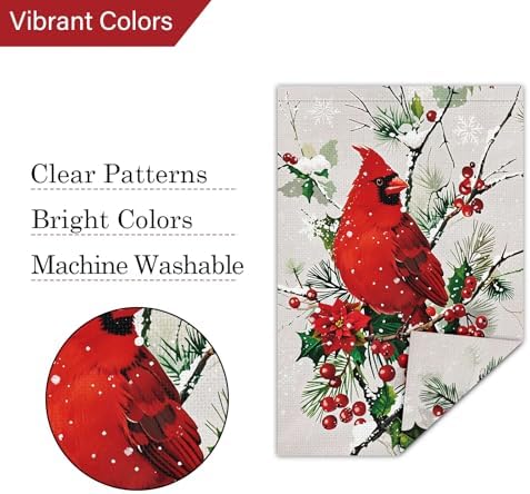 Louise Maelys Christmas Winter Cardinal Garden Flag Floral 12x18 Inch Double Sided Snowy Welcome Xmas Holiday Seasonal Small Burlap Yard Sign Outside Home Outdoor House Decoration