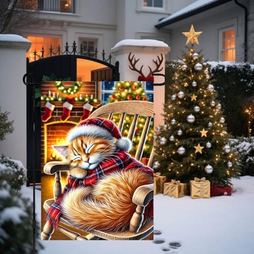 BlissYard Garden Flag Snowflake Kitten Winter 12x18 Inch Polyester