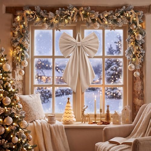 Suncalla 2 Pcs Ivory Christmas Neutral Wreath Bows 18'' x 12''