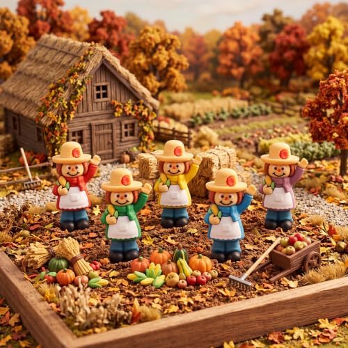 Beeveer 50 Pcs Fall Scarecrows Mini Figurines, Thanksgiving Corn Scarecrow