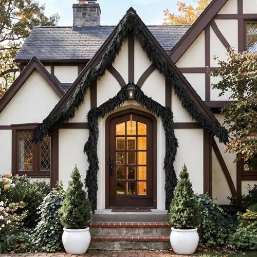 2PCS 9FT Halloween Cedar Garland, Black Real Touch Christmas Decorations