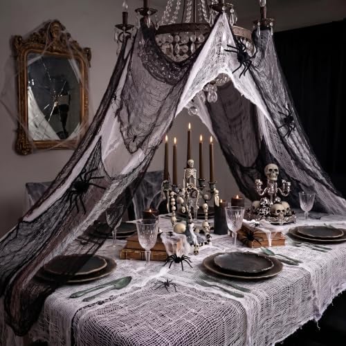 6 Pack Creepy Cloth 30 x 72 Inch, Spooky Halloween Polyester Decorations Scary Gauze Cloth Doorways Indoor Halloween Decorations Outdoor Yard Home Wall Decor(4 Black 2 White)