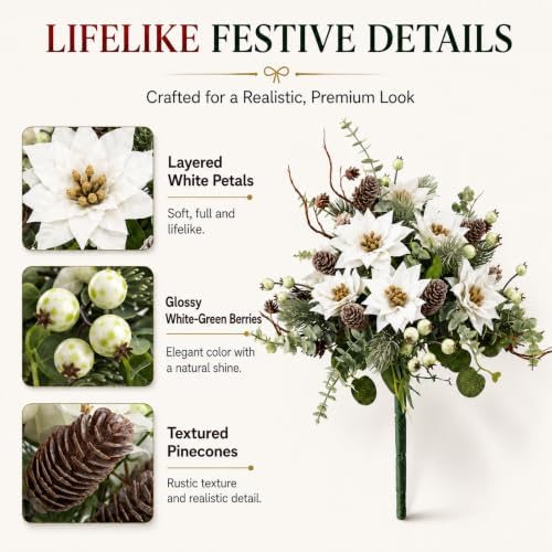 2 Pcs Artificial Christmas Bouquet Flowers Home Office Winter Décor
