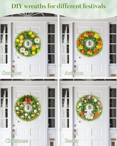 22 Inch Artificial Boxwood Wreaths for Front Door with Sash Outdoor Summer Wreath for Front Door, Spring Green Wreath UV Resistant Waterproof for Wall Window Porch Farmhouse Wedding Year Round