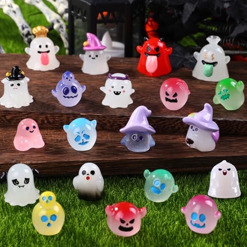 DULEFUN 31pcs Halloween Mini Glow in The Dark Ghosts Figures Decor