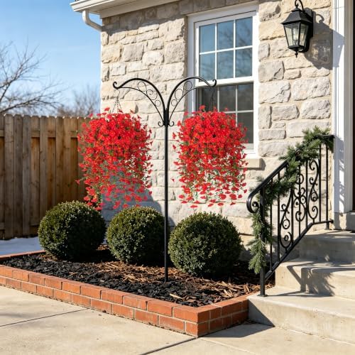 Artificial Flowers with Hanging Basket, Outdoor Faux Plants UV Resistant