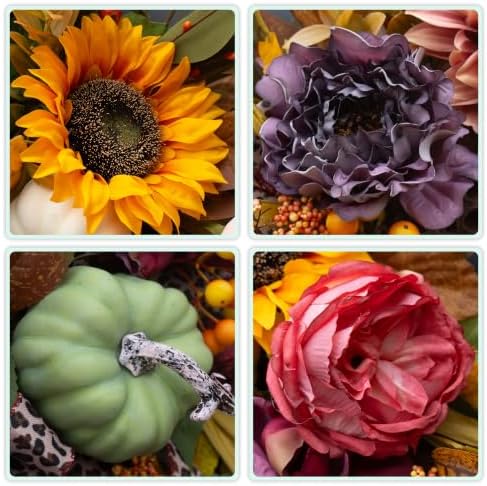 Fall Wreaths for Front Door 24 Inch Autumn Wreath with Pumpkins, Sunflowers
