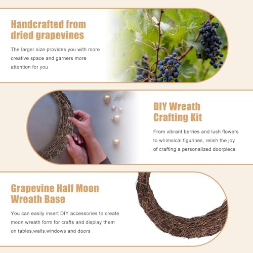 Moon Wreath, 14 Inch Crescent Grapevine Wreath Base, 2 Pack