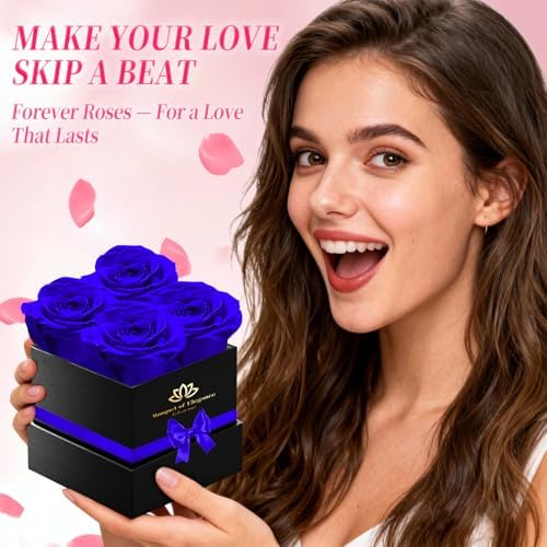 Blue Forever Roses Luxury Gift for Women/Men, Fresh Flowers Bouquet for Girlfriend, Wife, Mom, Anniversary, Valentine's Day, Wedding, Graduation, Christmas, Birthday, Unique Presents for Her