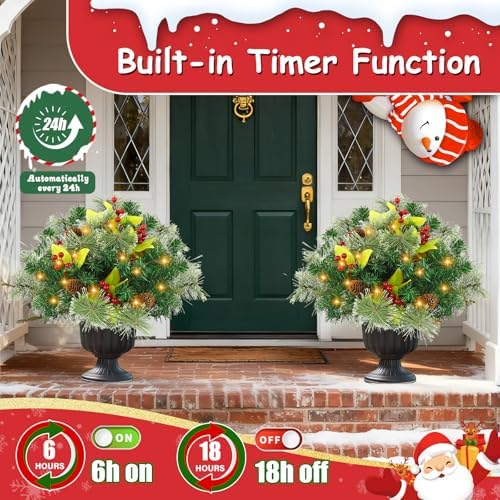 2-Pack 18in Christmas Urn Filler with Timer, 60 Warm White Lights