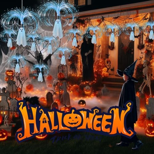 2PACKS Halloween Decorations Outdoor Solar Scary Ghost Lights