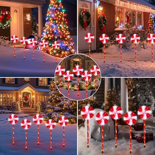 Outdoor Christmas Decorations, Lollipop Pathway Lights, 5 Pack