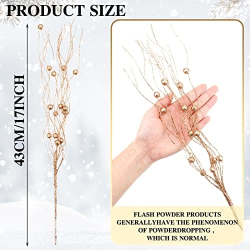 Giegxin 16 Pack 17 Inch Rose Gold Christmas Glitter Berries Stems