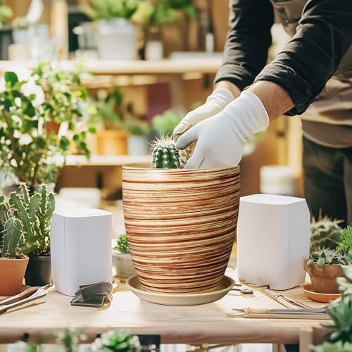 8 Inch Plant Pot, Ceramic Planter with Drainage Hole and Saucer Large Flower Pot for Home Patio Garden Office, Yellow