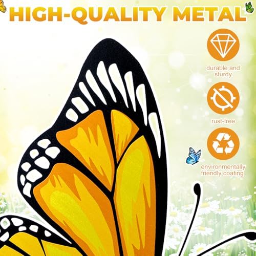 3 Pcs Green Yellow Blue Butterfly Metal Garden Stakes Spring Yard