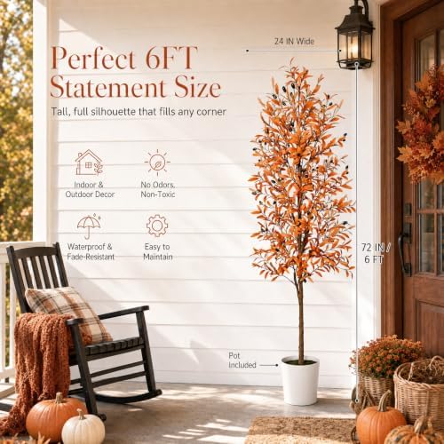 6ft Artificial Olive Tree, Fall Tree with Pot