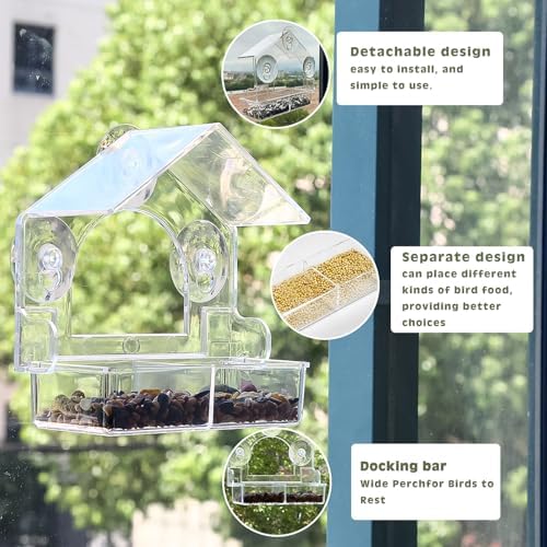 2PCS Clear Bird Feeder for Window