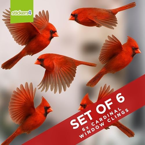 Set 6 Cardinal Window Clings for Glass Windows - Cardinal Window Deterrent