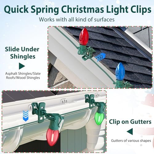 100 Pack C7 C9 Christmas Light Spring Clips, Heavy Duty, Fit E12 E17 Bases