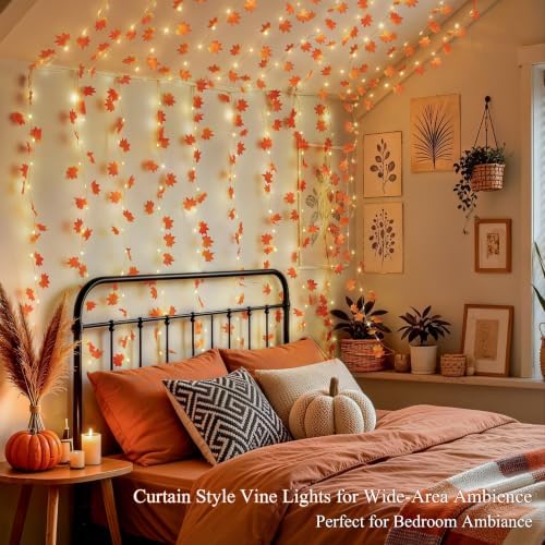 JMEXSUSS 200 LED Fall Garland with Lights, Maple Leaf Fairy Curtain Lights