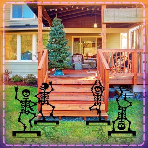 Geelin 4 Pcs Halloween Skeleton Decor 15.75" Metal Yoga Skeleton Yard Signs