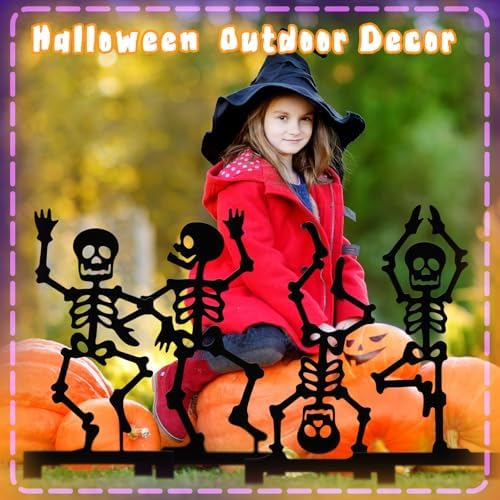 Geelin 4 Pcs Halloween Skeleton Decor 15.75" Metal Yoga Skeleton Yard Signs
