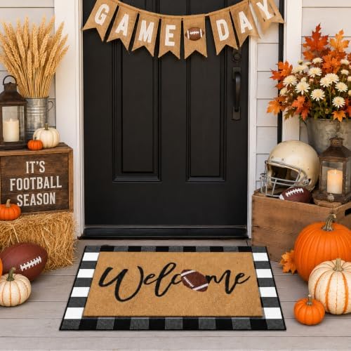 Tinideya 2 Pcs Welcome Football Layered Doormat Set