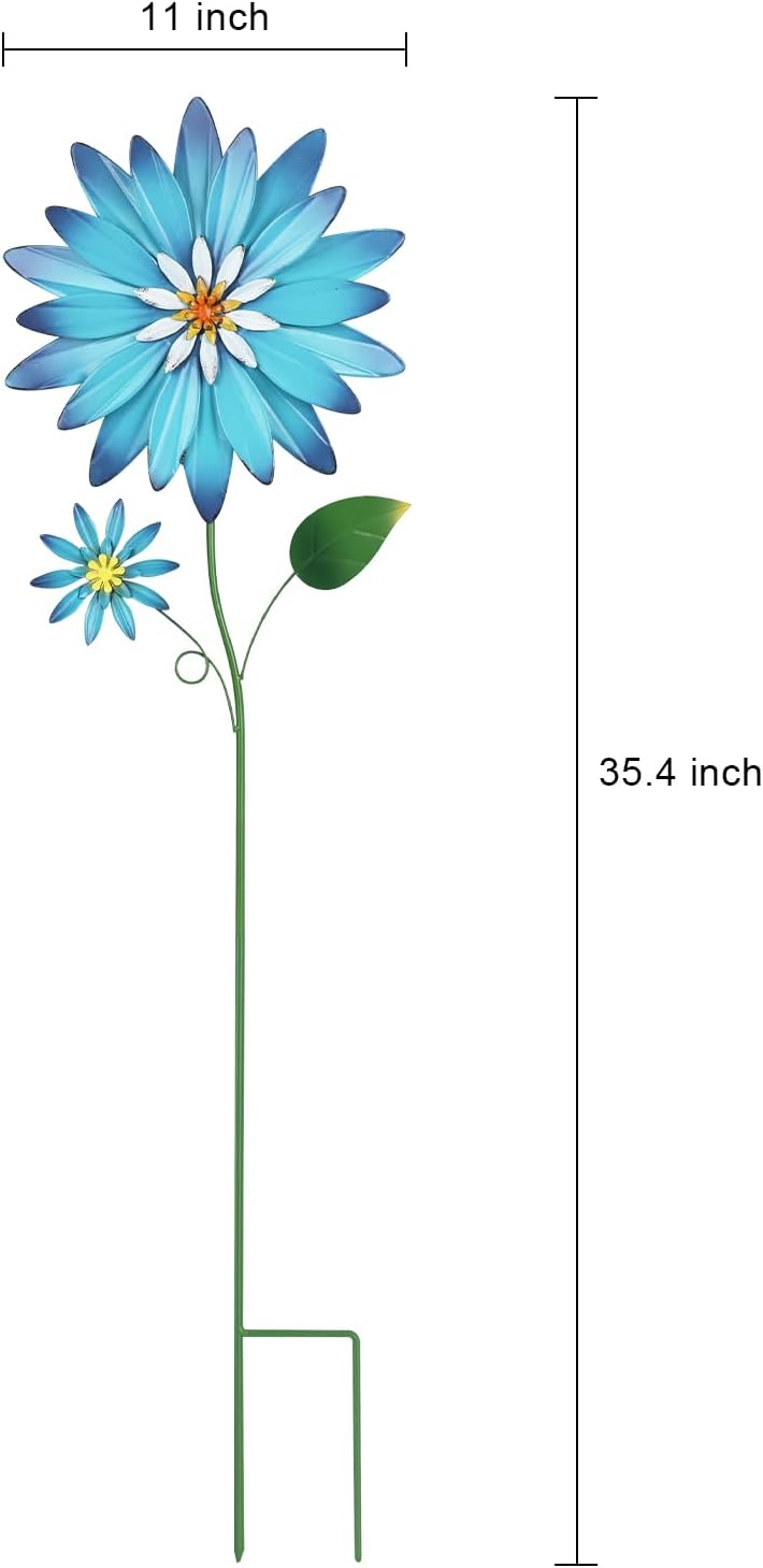 Garden Decor for Outside, 35.4“ Set of 2 Metal Flowers Decorative Garden Stakes for Spring Decor, Yard Art Flower