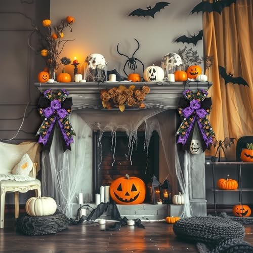 2 Pack Large Halloween Bows for Wreath 20x11 Inch