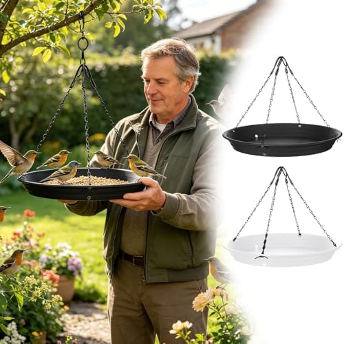 Seed Catcher Tray, Bird Seed Catcher Tray with Hanging Chains & Drainage Holes, Durable Plastic Platform for Outdoor Backyard Garden Bird Feeder Bird Bath Wild Bird Watching Supplies