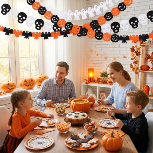8 Pack Halloween Paper Garland Decoration Set, Pumpkin Ghost Paper Chain