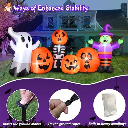 8 ft Halloween Inflatable Pumpkin Outdoor Decoration, Large Blow Up Witch, Ghost & Skeleton Decoration with Built-in LED Lights & Powerful Air Blower for Halloween Party Garden Yard Indoor Decor
